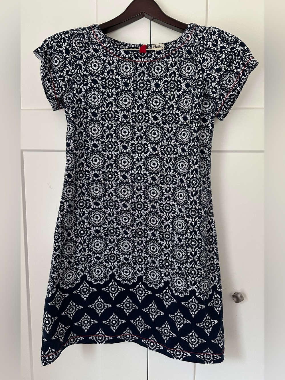 Lot of 2 Hatley Navy & White 100% Cotton Print Dresses L